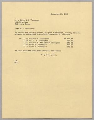 [Letter from T. E. Taylor to Mrs. E. R. Thompson, December 15, 1960]