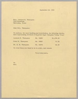 [Letter From T. E. Taylor to Mrs. Leonora K. Thompson, September 28, 1960]