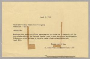 Primary view of object titled '[Letter from H. S. Block to Needville Cotton Warehouse Company, April 9, 1960]'.