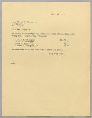 [Letter from T. E. Taylor to Mrs. Edward R. Thompson, March 29, 1960]