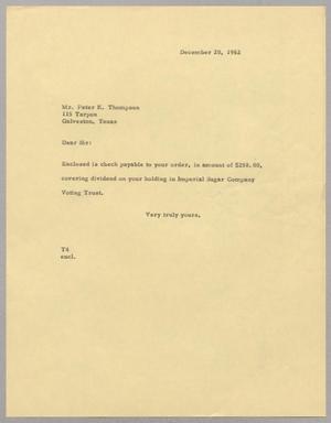 [Letter from T. E. Taylor to Peter K. Thompson, December 20, 1962]