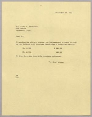 [Letter from T. E. Taylor to Peter K. Thompson, December 19, 1962]