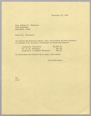 [Letter from T. E. Taylor to Mrs. Edward R. Thompson, December 19, 1962]