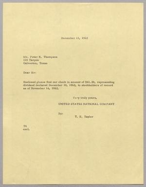 [Letter from T. E. Taylor to Peter K. Thompson, December 11, 1962]
