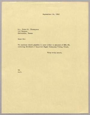 [Letter from T. E. Taylor to Peter K. Thompson, September 14, 1962]