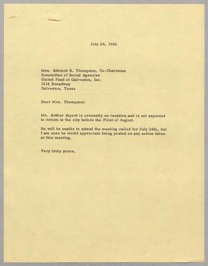 [Letter to Mrs. Edward R. Thompson, July 20, 1962]