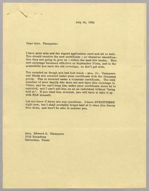 [Letter to Mrs. Edward R. Thompson, July 18, 1962]