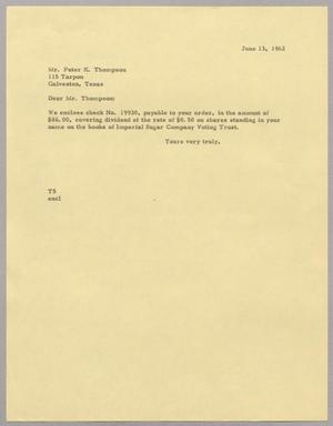 [Letter from T. E. Taylor to Peter K. Thompson, June 13, 1962]