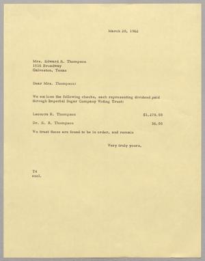 [Letter from T. E. Taylor to Mrs. Edward R. Thompson, March 20, 1962]