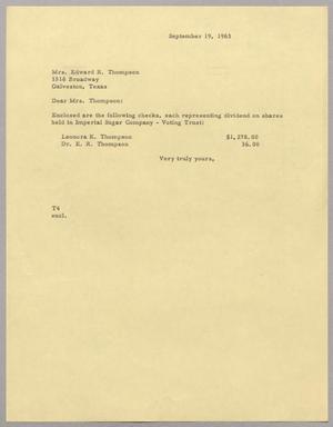 [Letter from T. E. Taylor to Mrs. E. R. Thompson, September 19, 1963]