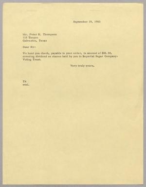 [Letter from T. E. Taylor to Peter K. Thompson, September 19, 1963]