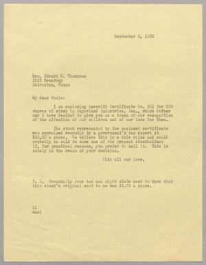 [Letter from I. H. Kempner to Mrs. E. R. Thompson, September 5, 1963]
