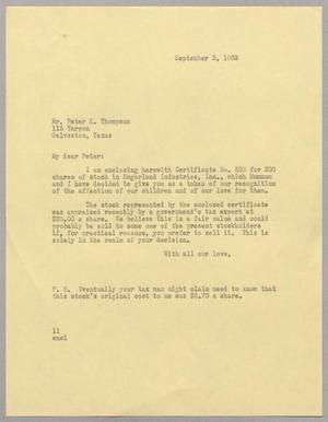 [Letter from I. H. Kempner to Peter K. Thompson, September 5, 1963]
