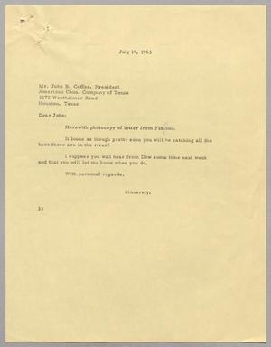 Primary view of object titled '[Letter from Harris Leon Kempner to Mr. John B. Coffee, July 19, 1963]'.