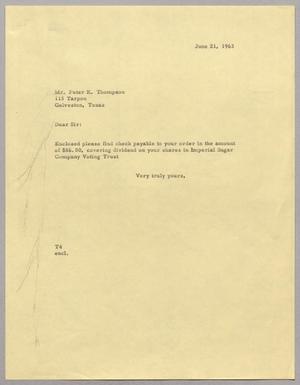 [Letter from T. E. Taylor to Peter K. Thompson, June 21, 1963]