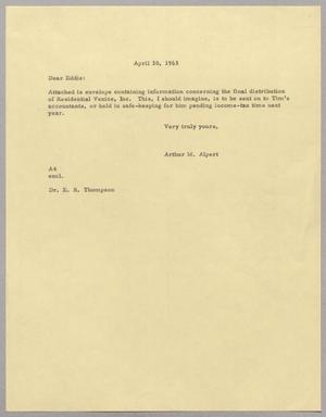 [Letter from A. H. Blackshear, Jr., to E. R. Thompson, April 30, 1963]
