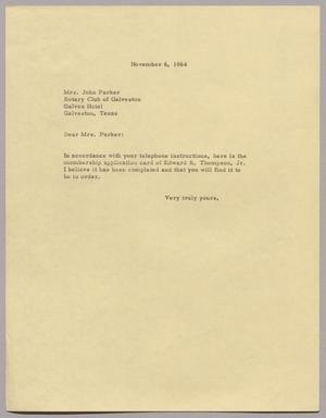 [Letter to Mrs. John Parker, November 6, 1964]
