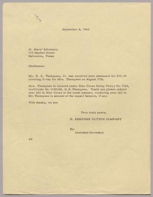 [Letter from Arthur M. Alpert to St. Mary Infirmary, September 8, 1964]