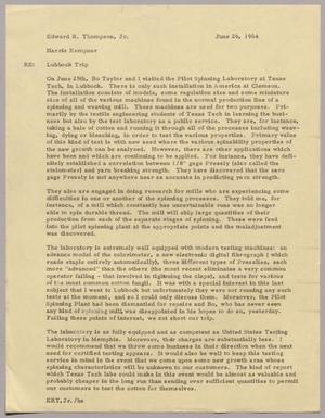 Primary view of object titled '[Letter from Edward R. Thompson, Jr. to Harris Leon Kempner, June 26, 1964]'.
