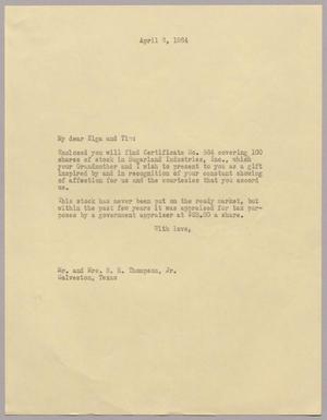 [Letter from I. H. Kempner to Mr. and Mrs. E. R. Thompson, Jr., April 6, 1964]