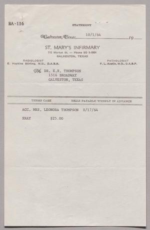 [Invoice for St. Mary's Infirmary, October 1, 1964]