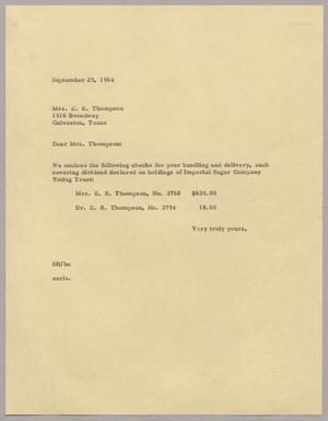 [Letter from Mrs. Sara Hall to Mrs. E. R. Thompson, September 25, 1964]