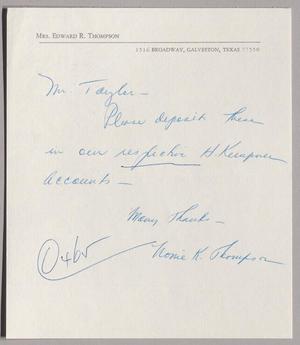 [Handwritten Letter from Mrs. Edward R. Thompson to T. E. Taylor, September, 1964]