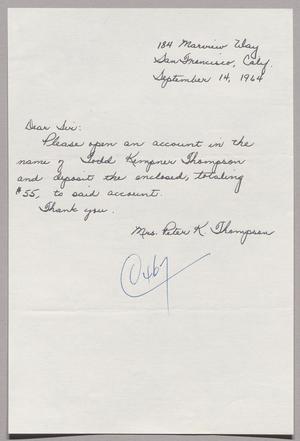 [Handwritten Letter from Mrs. Peter K. Thompson, September 14, 1964]