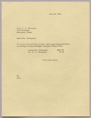[Letter from T. E. Taylor to Mrs. Edward R. Thompson, June 26, 1964]
