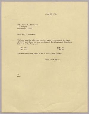 [Letter from T. E. Taylor to Pater K. Thompson, June 15, 1964]