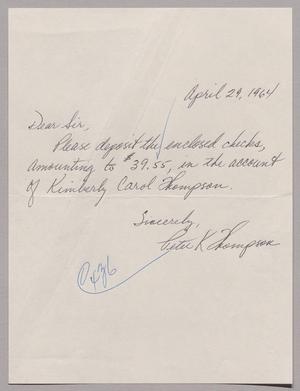 [Handwritten Letter from Peter K. Thompson to T. E. Taylor, April 29, 1964]