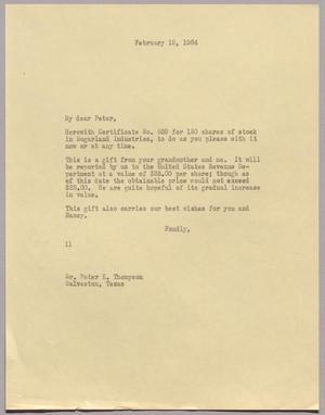 [Letter from I. H. Kempner to Peter K. Thompson, February 19, 1964]
