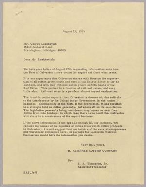 Primary view of object titled '[Letter from E. R. Thompson, Jr. to Mr. George Leshkevich, August 23, 1965]'.