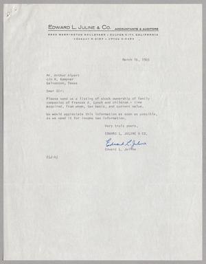 [Letter from Edward L. Juline to Arthur M. Alpert, March 16, 1965]