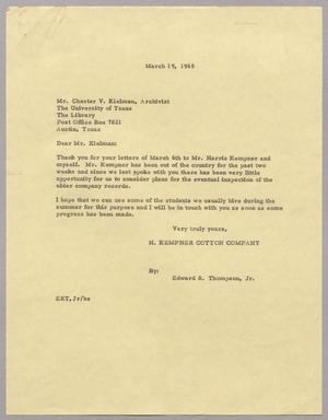[Letter from Edward R. Thompson, Jr. to Mr. Chester V. Kielman, March 19, 1965]