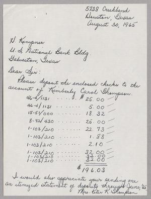 [Handwritten Letter from Mrs. Peter K. Thompson to H. Kempner firm, August 30, 1965]