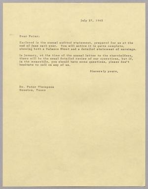 [Letter to Dr. Peter Thompson, July 24, 1965]