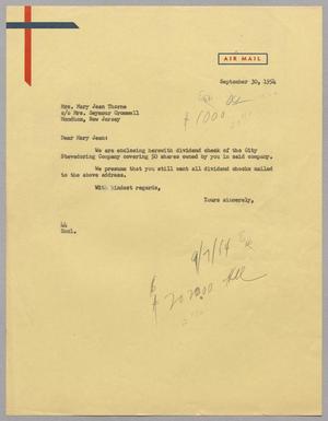 [Letter from A. H. Blackshear, Jr. to Mary Jean Kempner, September 30, 1954]
