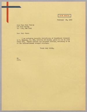 [Letter from A. H. Blackshear, Jr. to Mary Jean Kempner, February 24, 1955]