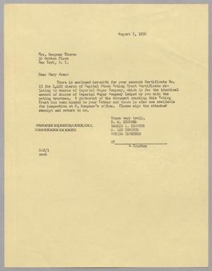 [Letter from R. Lee Kempner, D. W. Kempner and Harris Leon Kempner to Mrs. Kempner Thorne, August 7, 1956]
