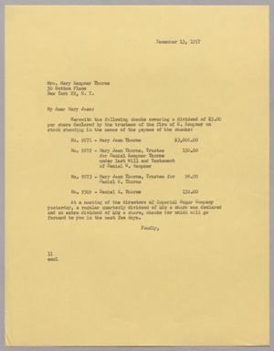 [Letter from I. H. Kempner to Mrs. Mary Kempner Thorne, December 13, 1957]