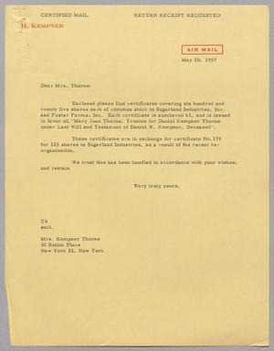 [Letter from T. E. Taylor to Mrs. Kempner Thorne, May 28, 1957]
