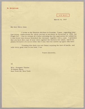 [Letter from A. H. Blackshear, Jr. to Mrs. Kempner Thorne, March 14, 1957]