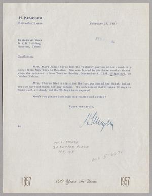 [Letter from A. H. Blackshear Jr. to Eastern Airlines, February 21, 1957]