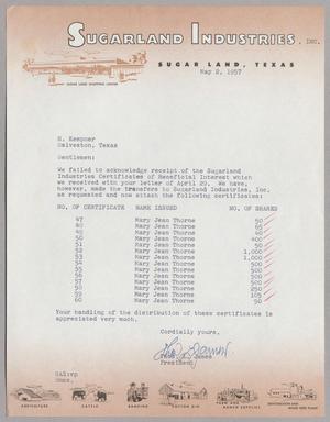 [Letter from Thomas L. James to H. Kempner, May 2, 1957]