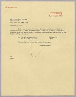 [Letter from A. H. Blackshear, Jr. to Mrs. Kempner Thorne, February 26, 1957]