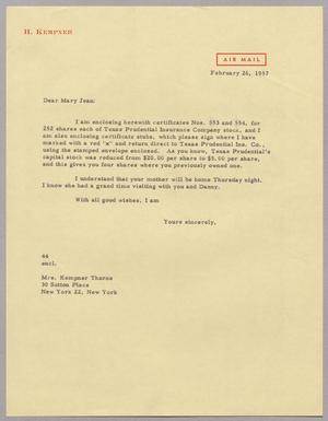 [Letter from A. H. Blackshear, Jr. to Mary Jean Kempner, February 26, 1957]