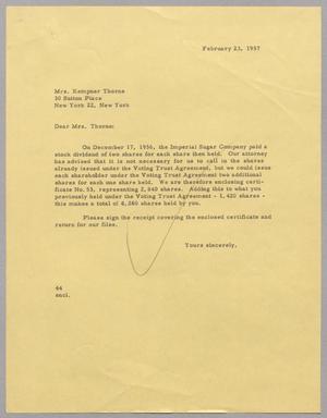 [Letter from A. H. Blackshear, Jr. to Mrs. Kempner Thorne, February 23, 1957]