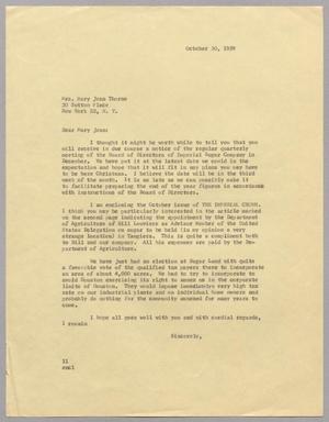 Primary view of object titled '[Letter from I. H. Kempner to Mary Jean Thorne, October 30, 1959]'.