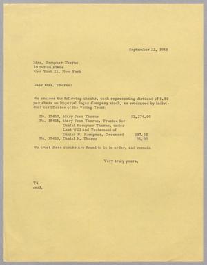 [Letter from T. E. Taylor to Mrs. Kempner Thorne, September 22, 1959]